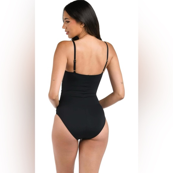 La Blanca Women's One Piece Swimsuit Island Goddess Shirred Side Black - Picture 2 of 7